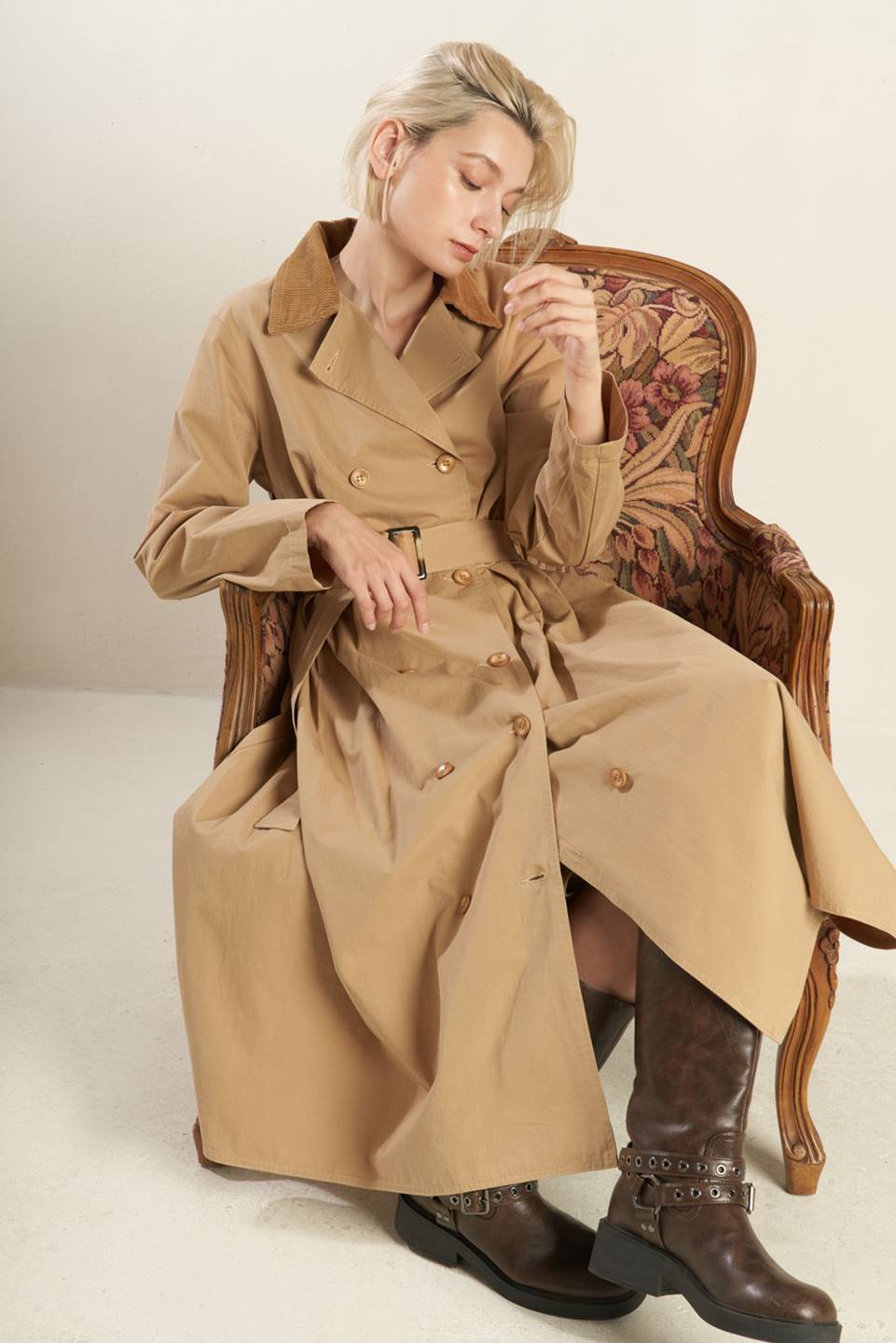 FALLING LEAVES WOVEN MIDI TRENCH COAT Flying Tomato